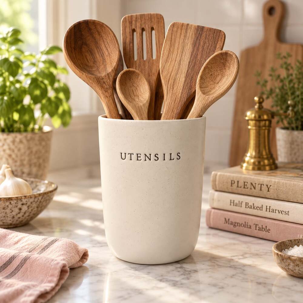 Hearth and Hand with Magnolia Stoneware Utensil Holder Cream